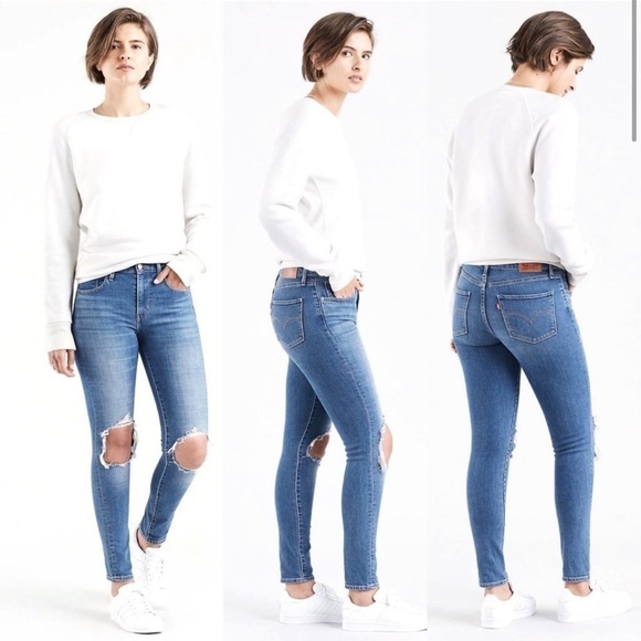 Levi's Premium 721 High Rise Skinny Distressed Jeans sz 29 Waterless Sustainable - Picture 2 of 14